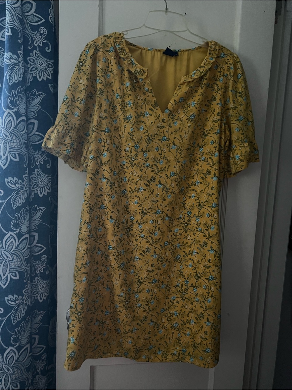 Kaari Blue Mustard Yellow Floral Shift Dress